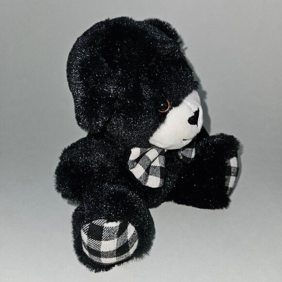 Black White Plaid Teddy Bear Plush 7" Stuffed Animal Toy MTY International - Picture 5 of 9